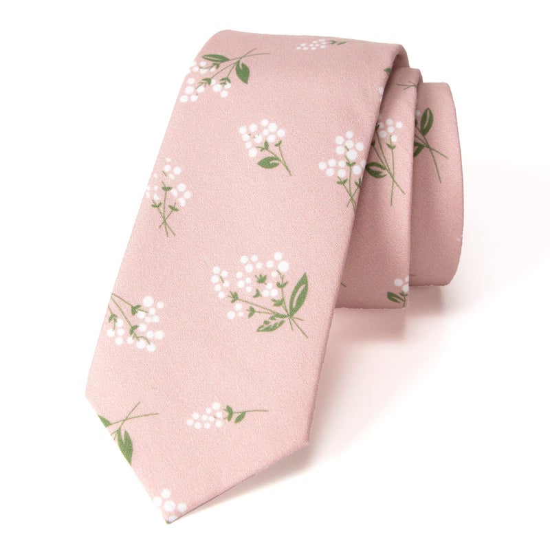 Spring Notion Men's Cotton Printed Floral Skinny Tie - Blush Pink/White - Image 1